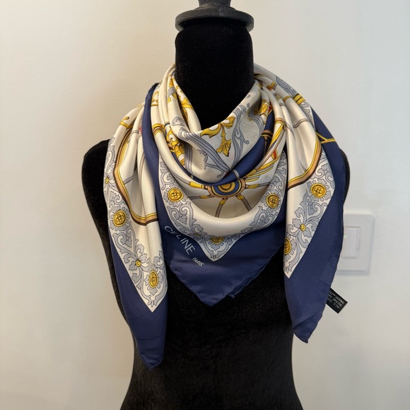 Celine Silk Scarf with Carriage and Wheel Design - Picture 10 of 13